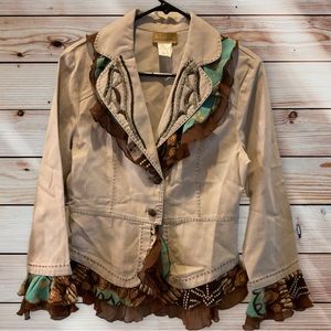 SEANDARA Vintage Creme Color Lace, Appliqué Jacket